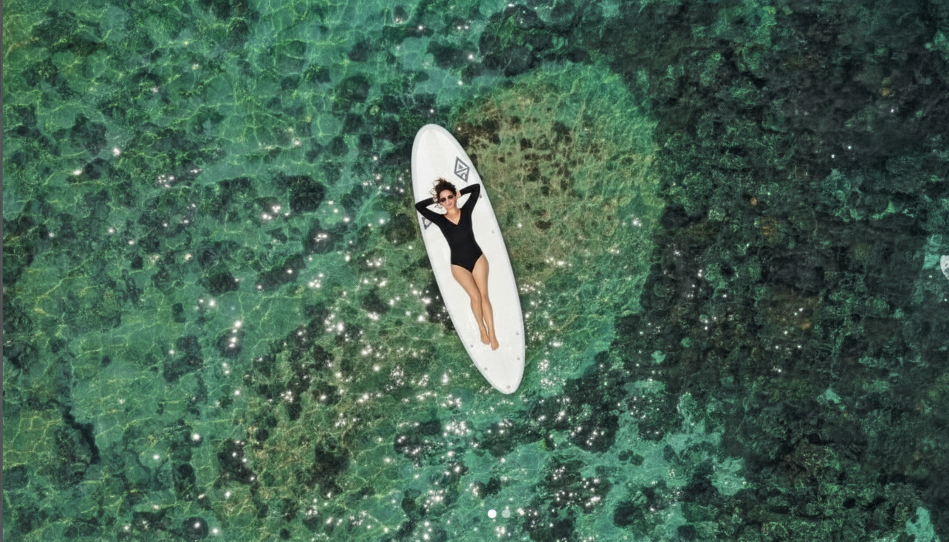 Island hopping tour from Phu Quoc — SUP board drone photo at Hon May Rut